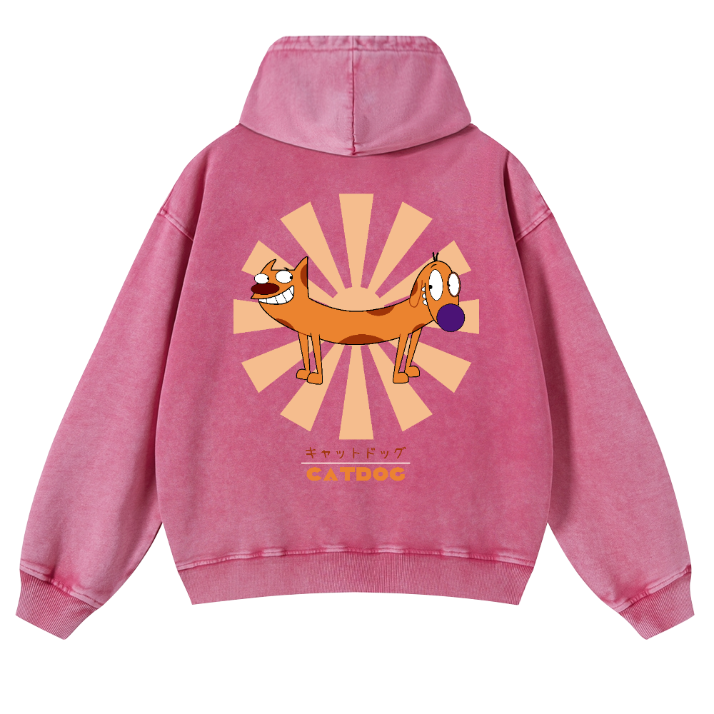 Catdog Vintage Washed Cotton Back Art Hoodie