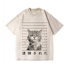 Arrested Cat Vintage Wash Japanese Design T-Shirt