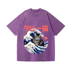 Cat Wave Vintage Wash Japanese Design T-Shirt