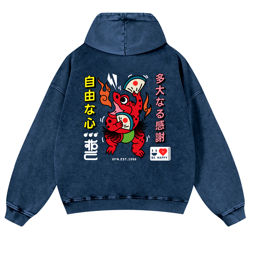 Frog Vintage Washed Cotton Back Art Hoodie