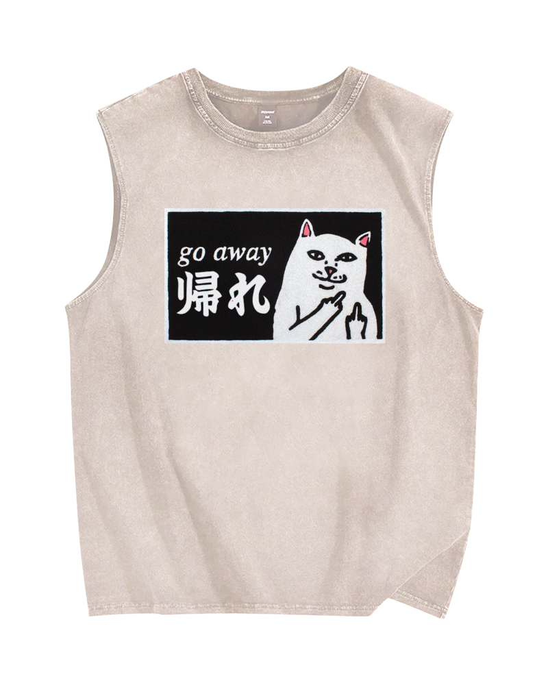 Go Away White Cat Vintage Distressed Washed Tank Top