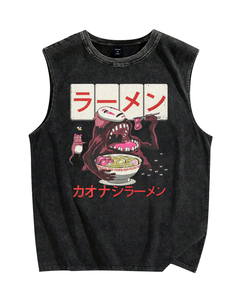 Japanese Anime No-Face Vintage Distressed Washed Tank Top