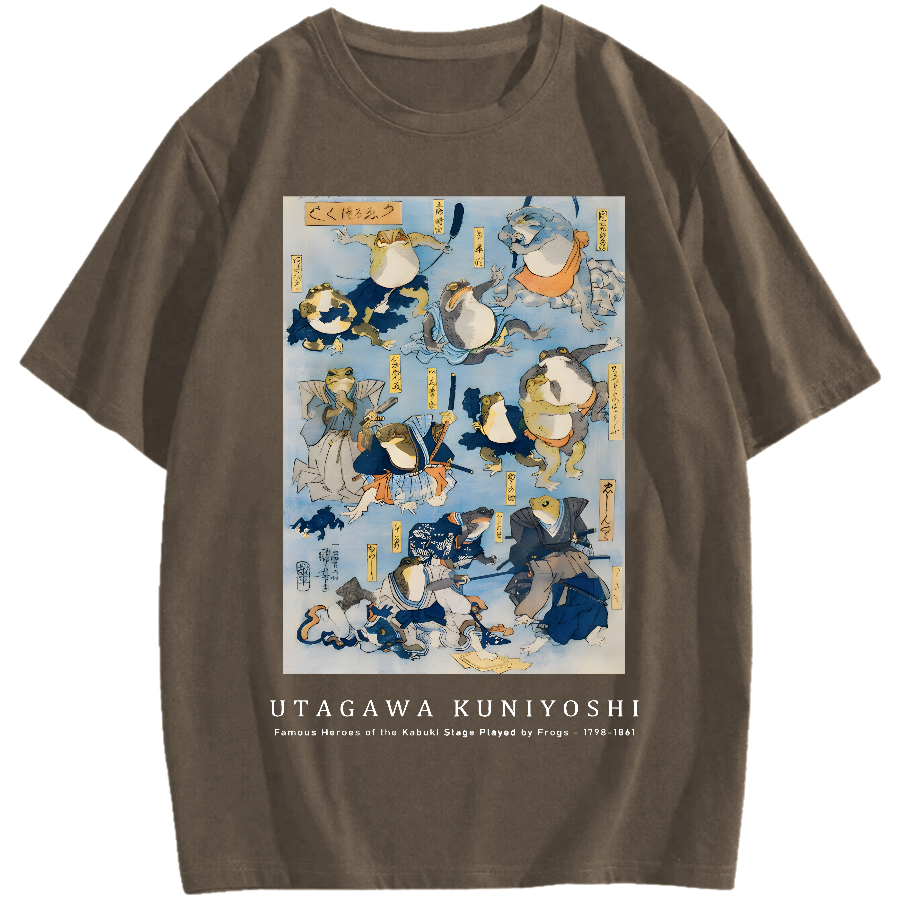 Utagawa Kuniyoshi Frogs Vintage Wash Japanese Design Cotton casual T-shirt