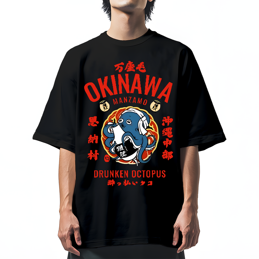 Okinawa Drunken Octopus Cotton casual T-shirt