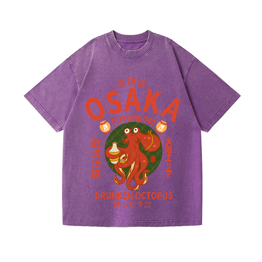 Osaka Dotonbori Drunken Octopus Vintage Wash Japanese Design T-Shirt