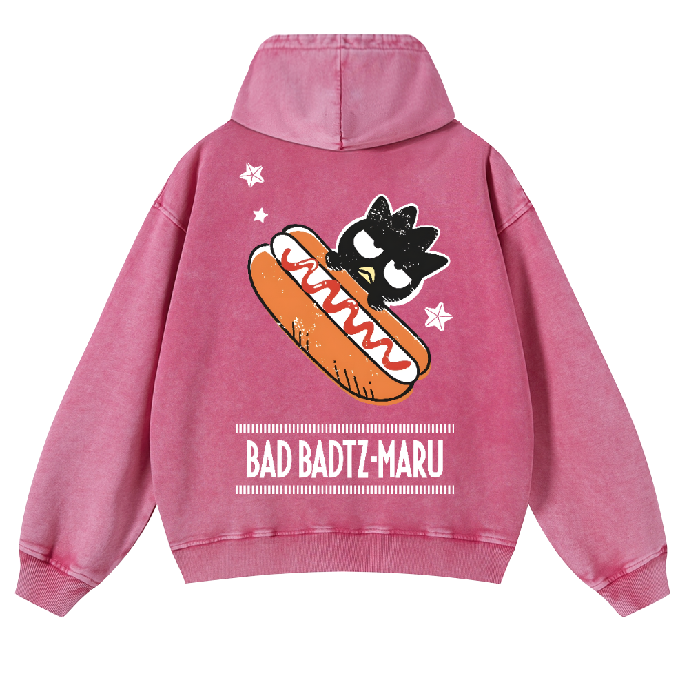 Bad Badtz-Maru Hotdog Vintage Washed Cotton Back Art Hoodie
