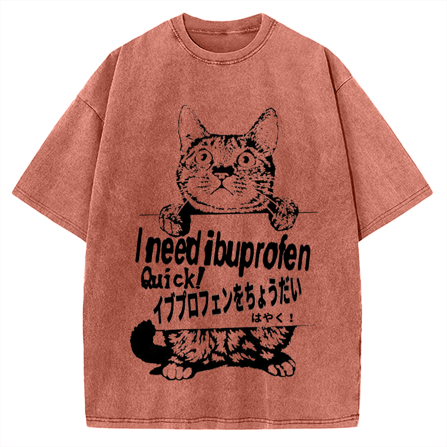 Ibuprofen Cat Vintage Washed T-shirt