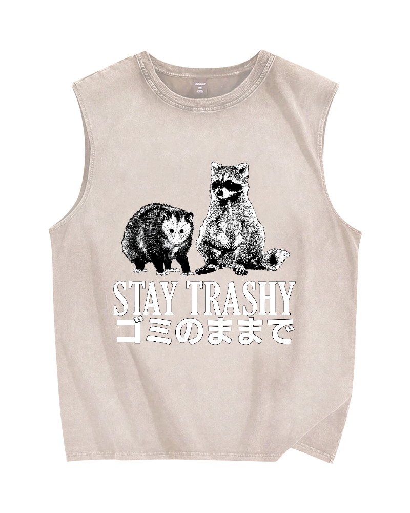Stay Trashy Vintage Distressed Washed Tank Top