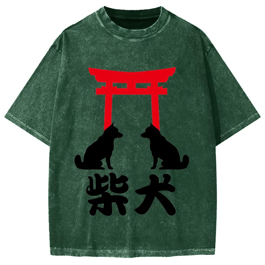 Shiba Dog Shrine Vintage Washed T-shirt