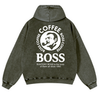 Coffee Boss Vintage Washed Cotton Back Art Hoodie