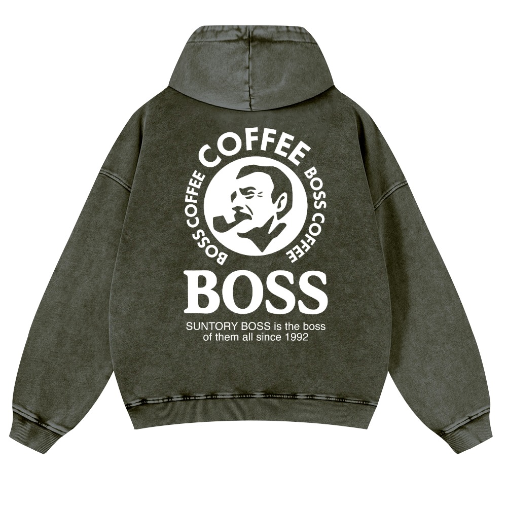 Coffee Boss Vintage Washed Cotton Back Art Hoodie