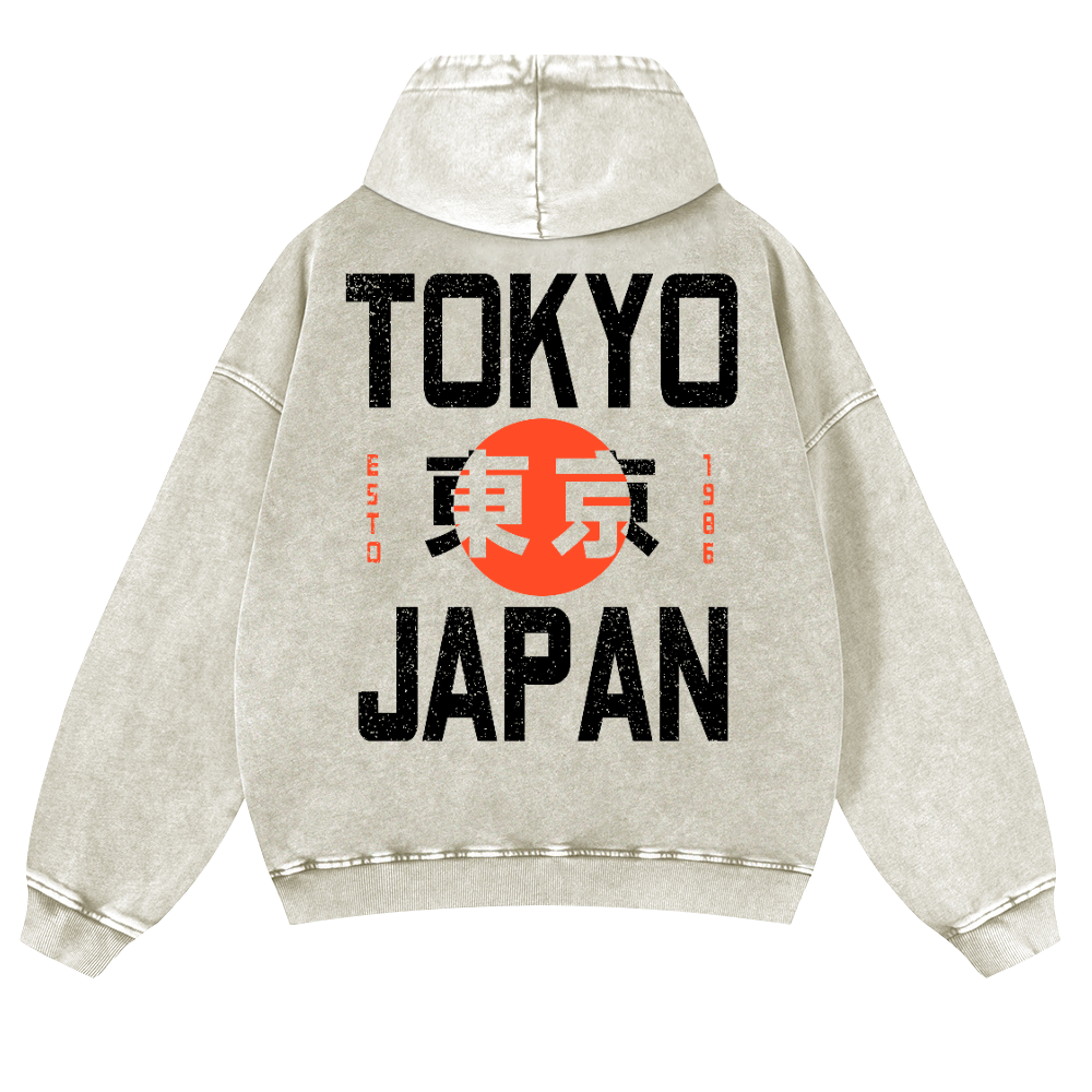 Tokyo Japan 1986 Vintage Washed Cotton Back Art Hoodie