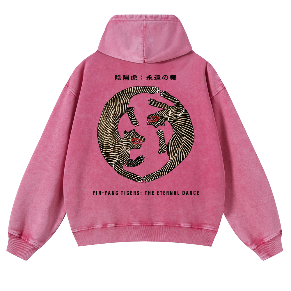 YIN-YANG Tigers Vintage Washed Cotton Back Art Hoodie