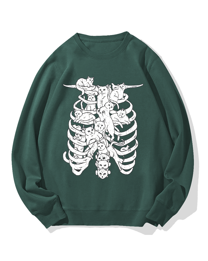 Cat & Skeleton Cotton Sweatshirt