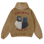 Masked Cat Vintage Washed Cotton Back Art Hoodie