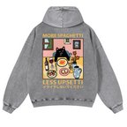 Spaghetti Cat Vintage Washed Cotton Back Art Hoodie