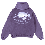 Pufferfish Vintage Washed Cotton Back Art Hoodie