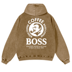 Coffee Boss Vintage Washed Cotton Back Art Hoodie