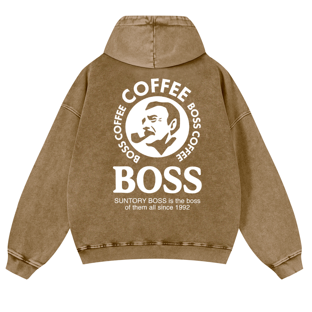 Coffee Boss Vintage Washed Cotton Back Art Hoodie