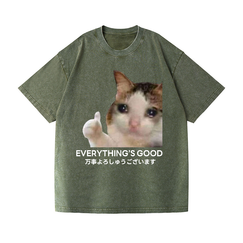 Cat Vintage Wash Japanese Design T-Shirt