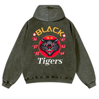 Black Cat Vintage Washed Cotton Back Art Hoodie