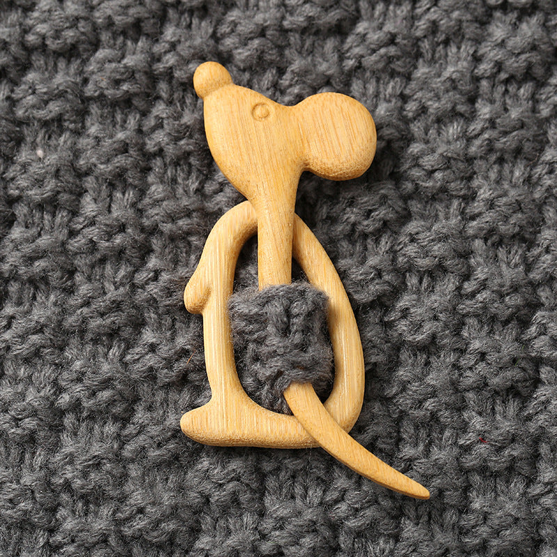 Wooden Rat Brooch