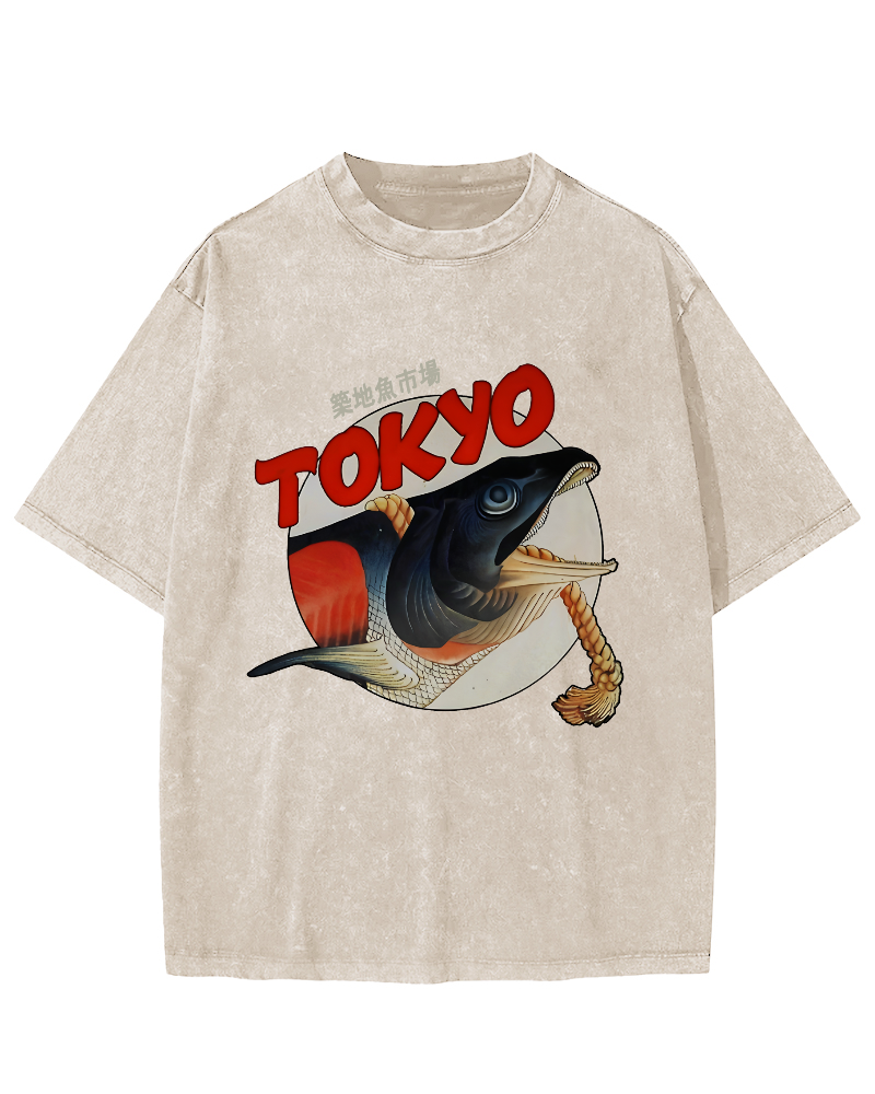 Tokyo Tsukiji Fish Market Vintage Washed T-shirt