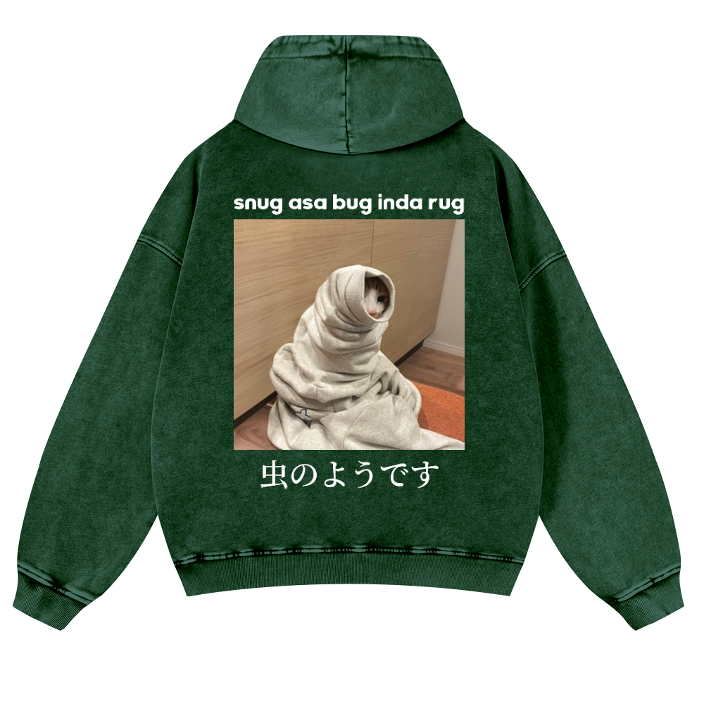 Snug Cat Vintage Washed Cotton Back Art Hoodie