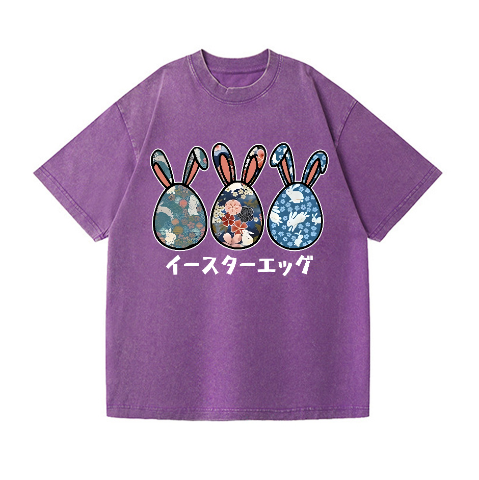 Rabbit Easter Eggs Vintage Wash Japanese Design T-Shirt