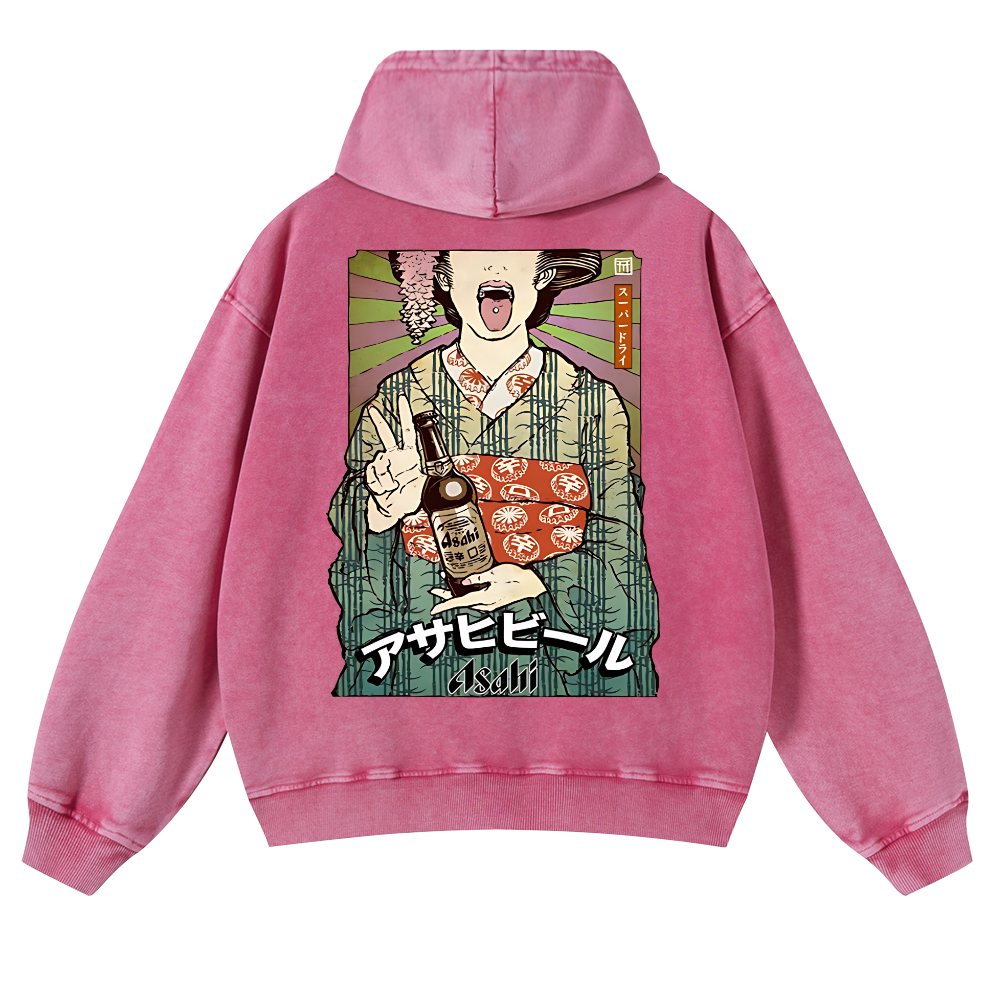 Asahi Beer Geisha Vintage Washed Cotton Back Art Hoodie