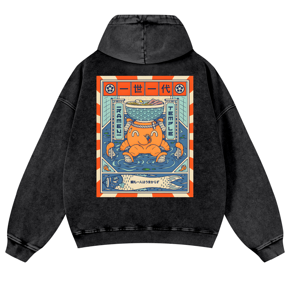 Ramen Octopus Vintage Washed Cotton Back Art Hoodie