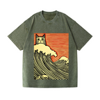 Cat Wave Vintage Wash Japanese Design T-Shirt