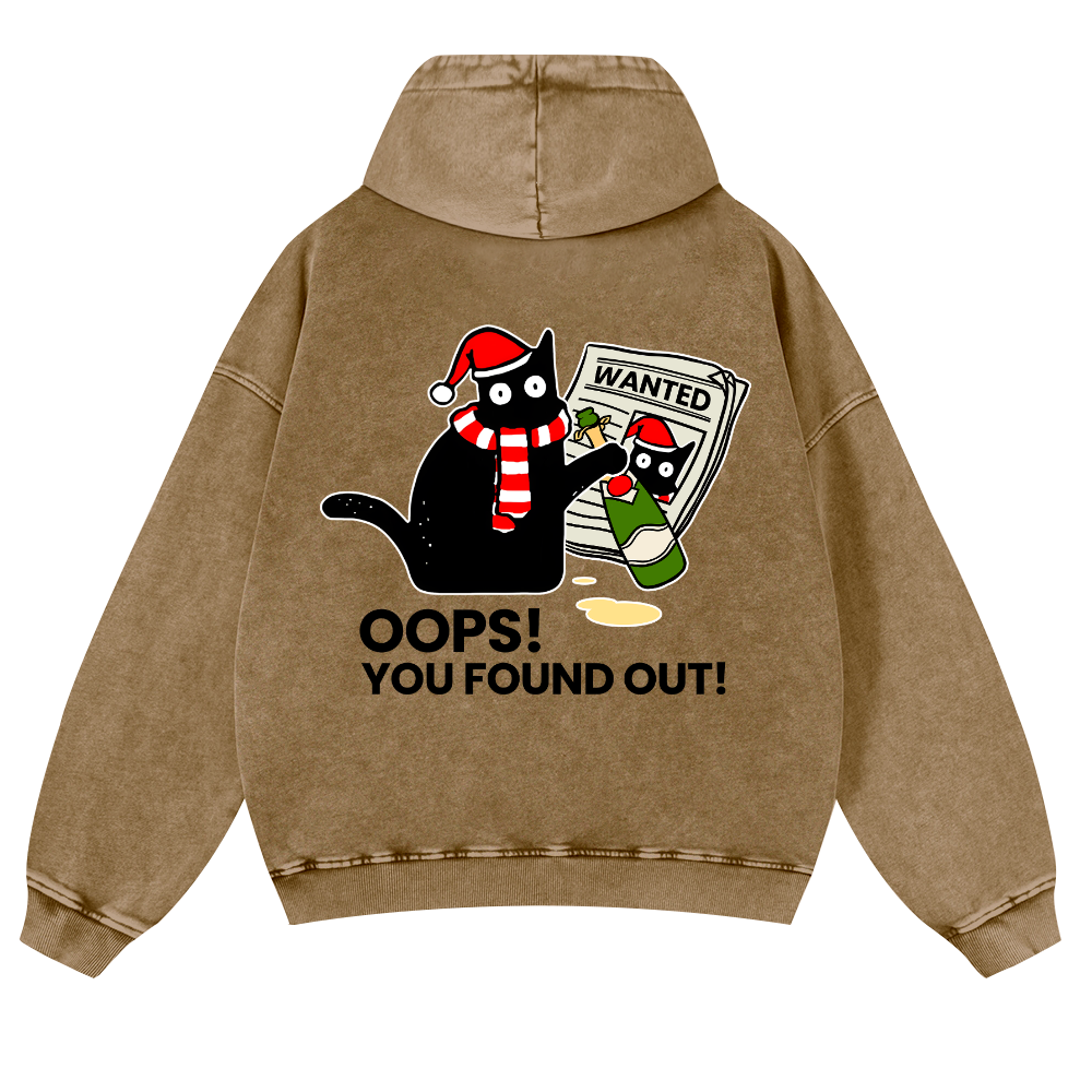 Cat Oops! You Found Out! Vintage Washed Cotton Back Art Hoodie