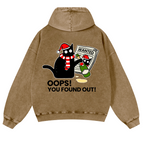 Cat Oops! You Found Out! Vintage Washed Cotton Back Art Hoodie
