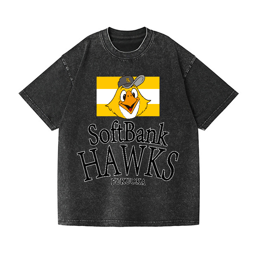 Fukuoka SoftBank Hawks Baseball Vintage Wash Japanese Design T-Shirt