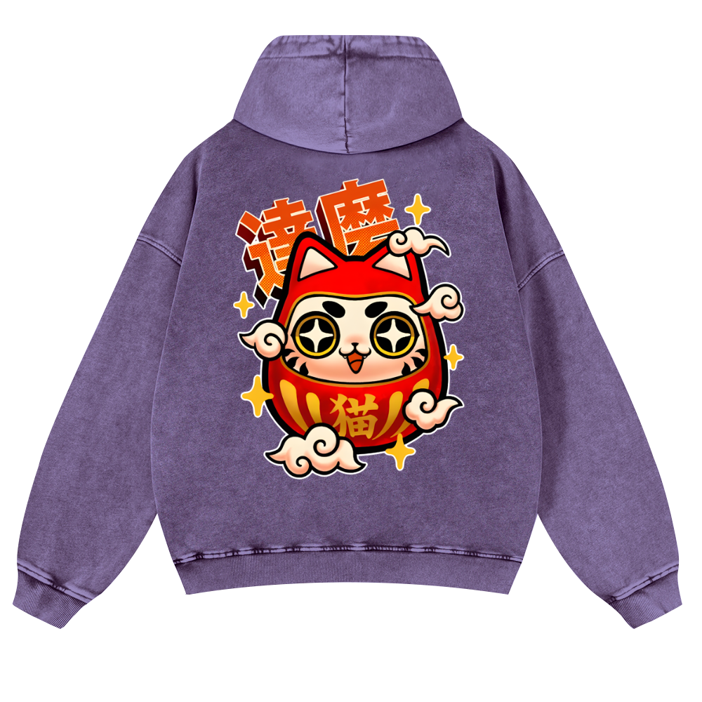Daruma Vintage Washed Cotton Back Art Hoodie
