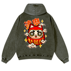 Daruma Vintage Washed Cotton Back Art Hoodie