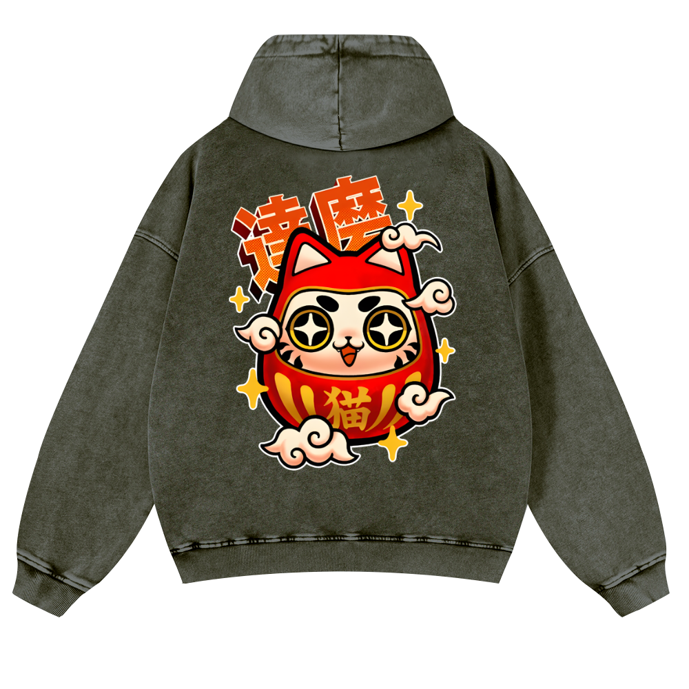 Daruma Vintage Washed Cotton Back Art Hoodie