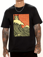 Charming Japanese Cat Art Cotton Casual T-shirt