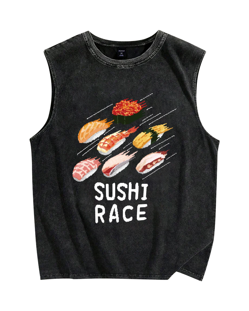 Sushi race Vintage Distressed Washed Tank Top