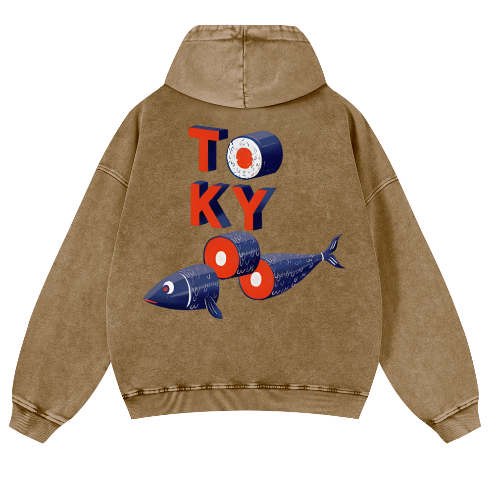 Tokyo Fish Vintage Washed Cotton Back Art Hoodie