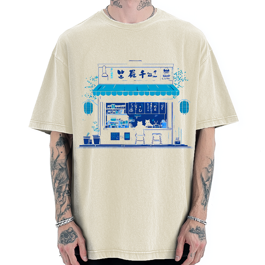Cat Lover  Ramen Shop Vintage Washed T-shirt