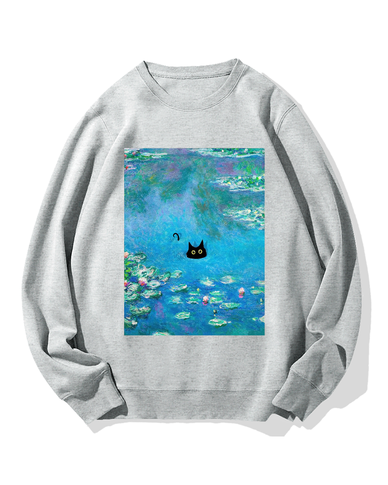 Monet Water Lily Cat Cotton Sweatshirt