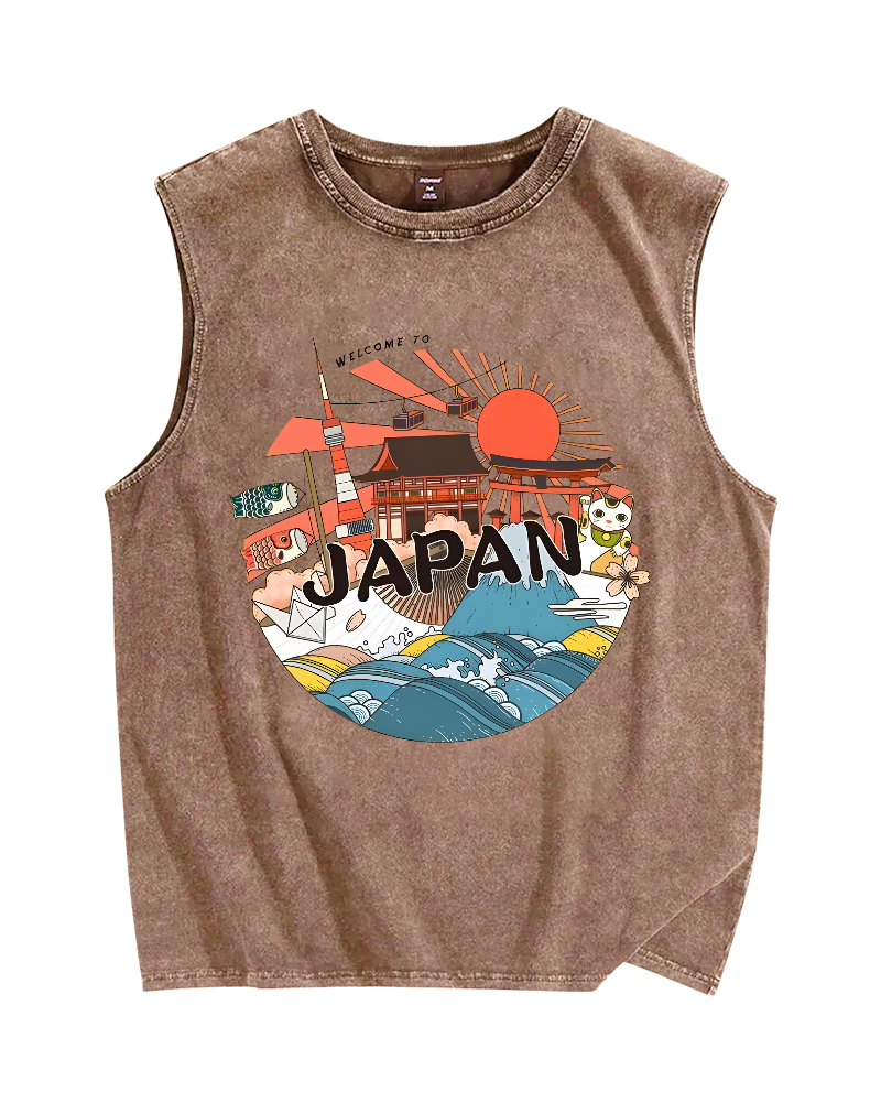 Welcome to Japan Poster Vintage Distressed Washed Tank Top