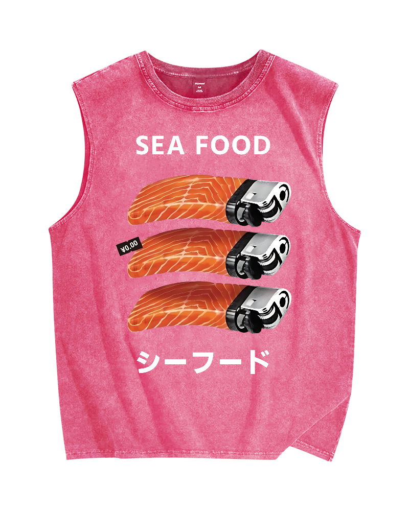 Sea Food Vintage Distressed Washed Tank Top