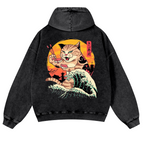 Ukiyoe Cat Vintage Washed Cotton Back Art Hoodie