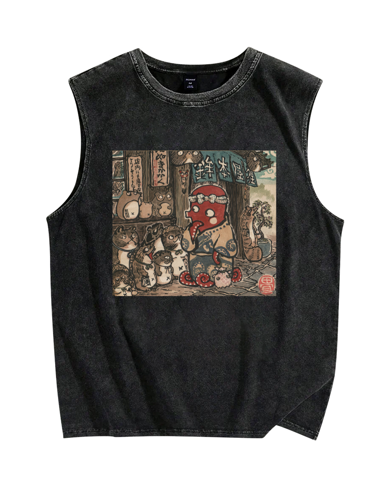 Monster Shop Octopus Funny Vintage Distressed Washed Tank Top