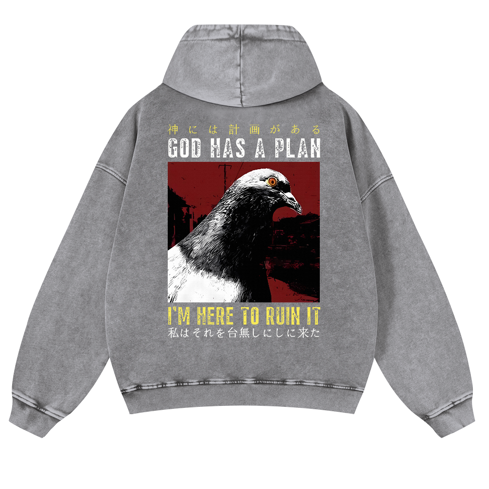 Pigeon Vintage Washed Cotton Back Art Hoodie