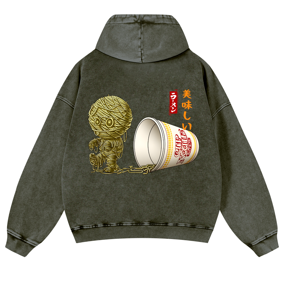 Ramen Mummy Vintage Washed Cotton Back Art Hoodie