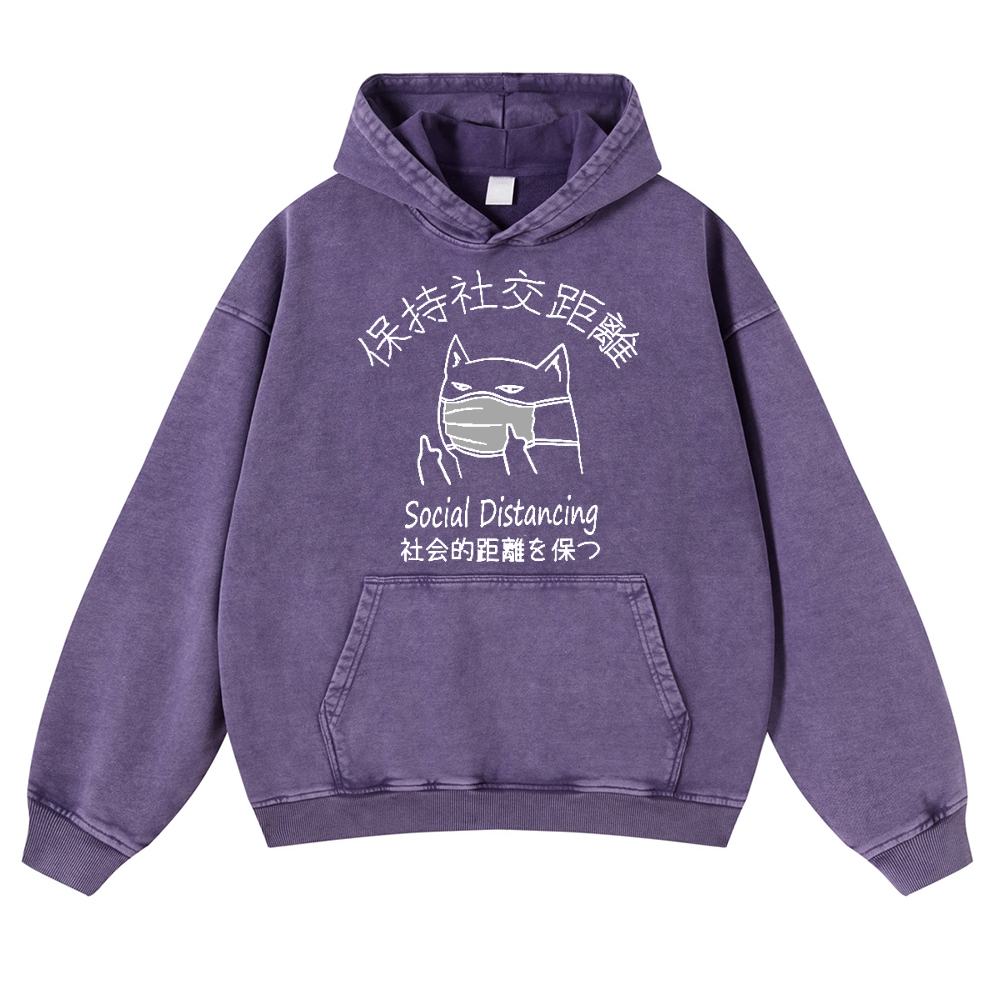 Social Distancing Vintage Washed Thick Cotton Hoodie